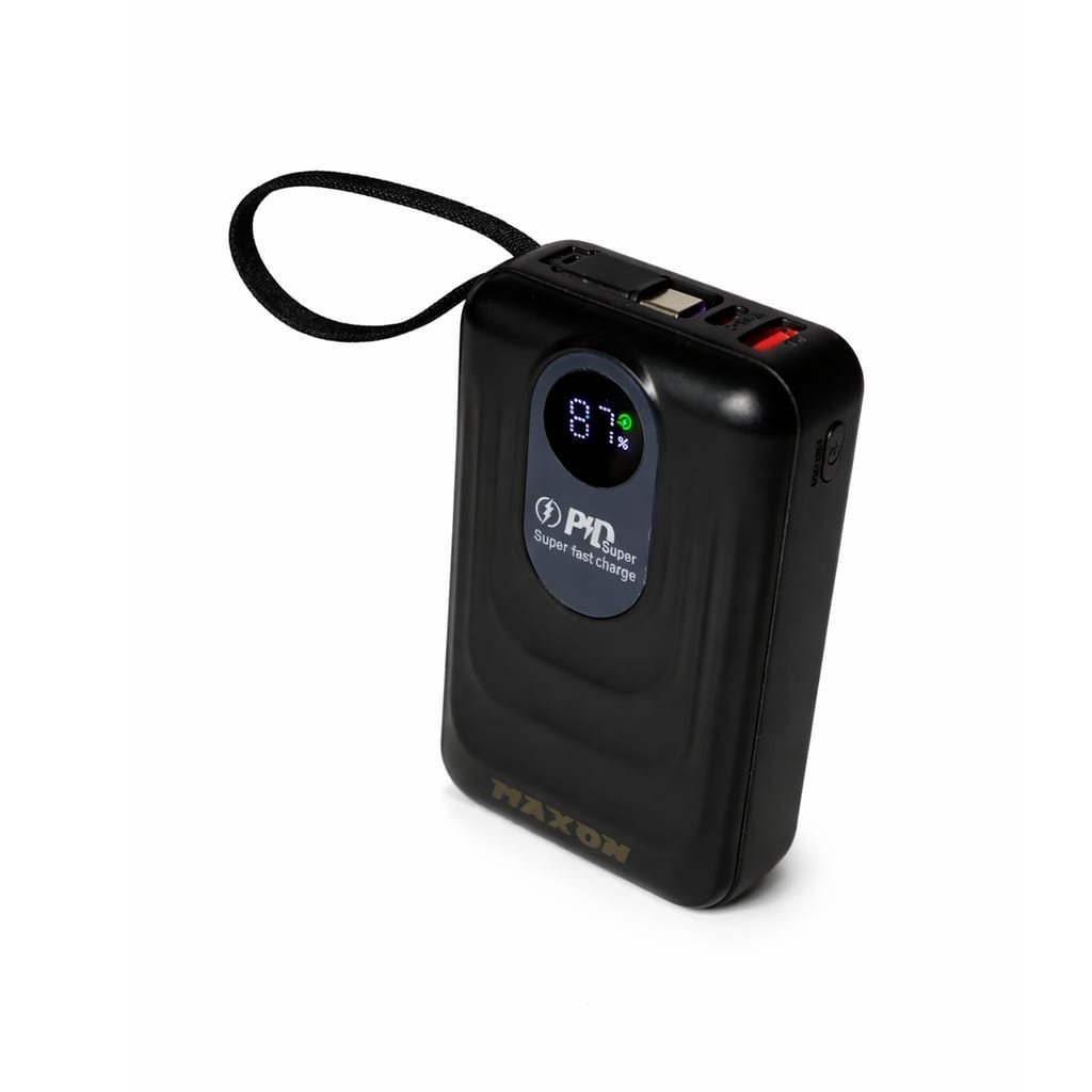 MAXON PLOTO M-423 Power Bank 20000mAh | 22.5W PD Super Fast Charge | Premium Series With Built-in Cables | Digital LED Display | For iPhone, Android, Type-C